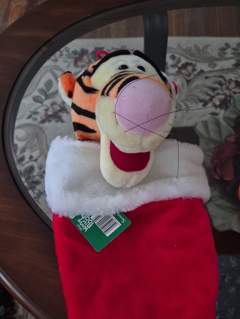 Plush Tiger Santa Christmas Stocking - Red and White